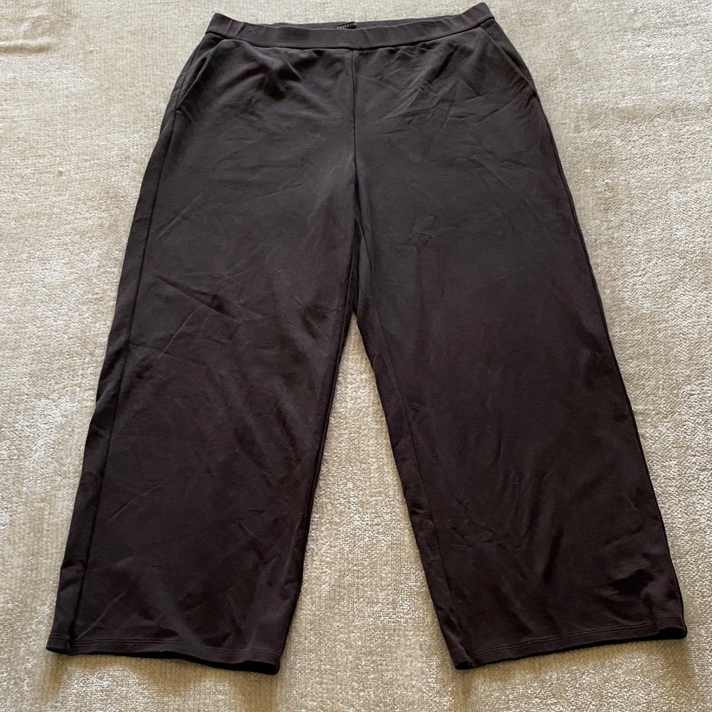 Eileen Fisher Women’s Brown Knit Wide Leg Ankle Pants Size Large